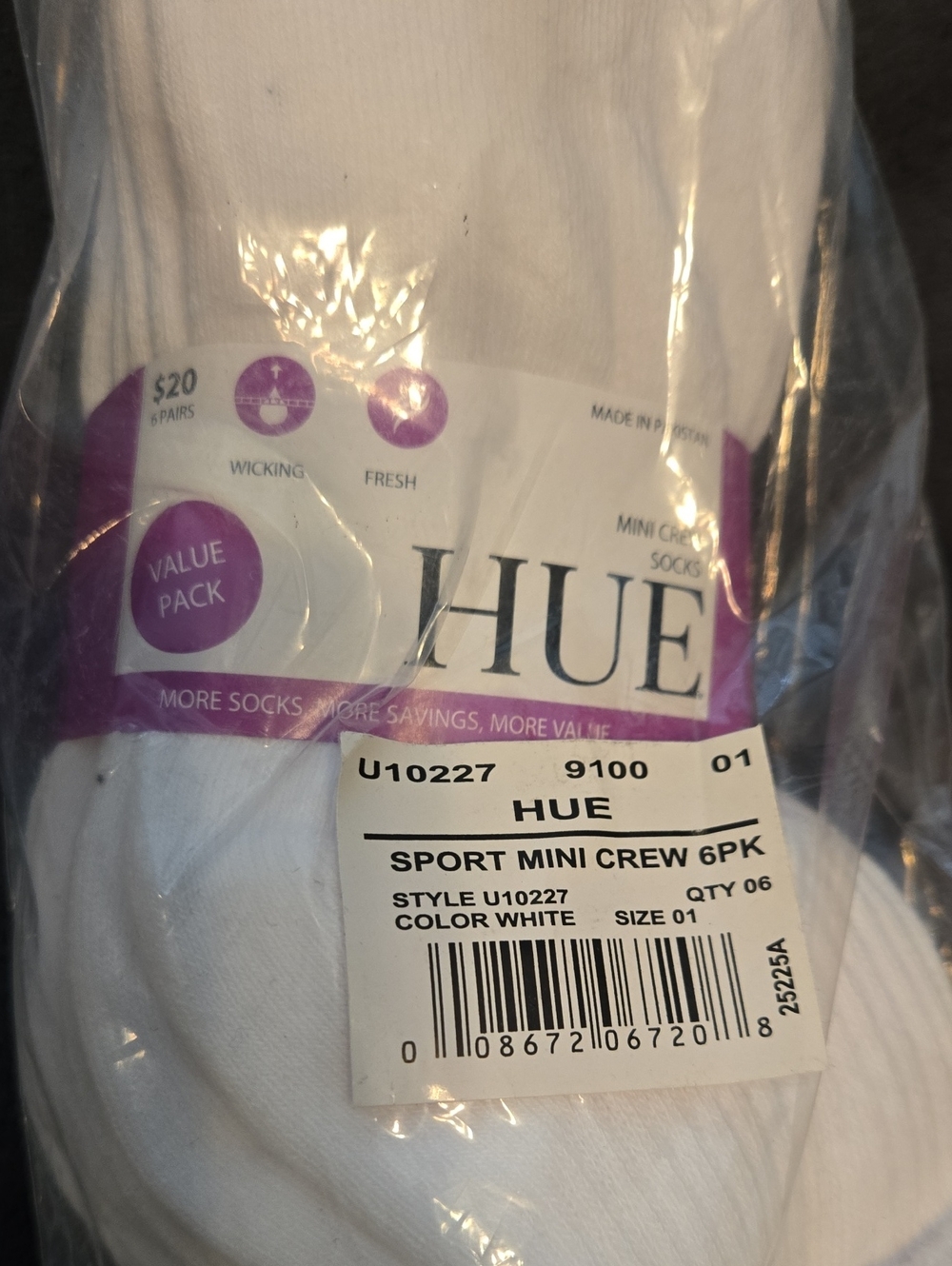 HUE White Sport Mini Crew Socks 6-Pack - Picture 2 of 2
